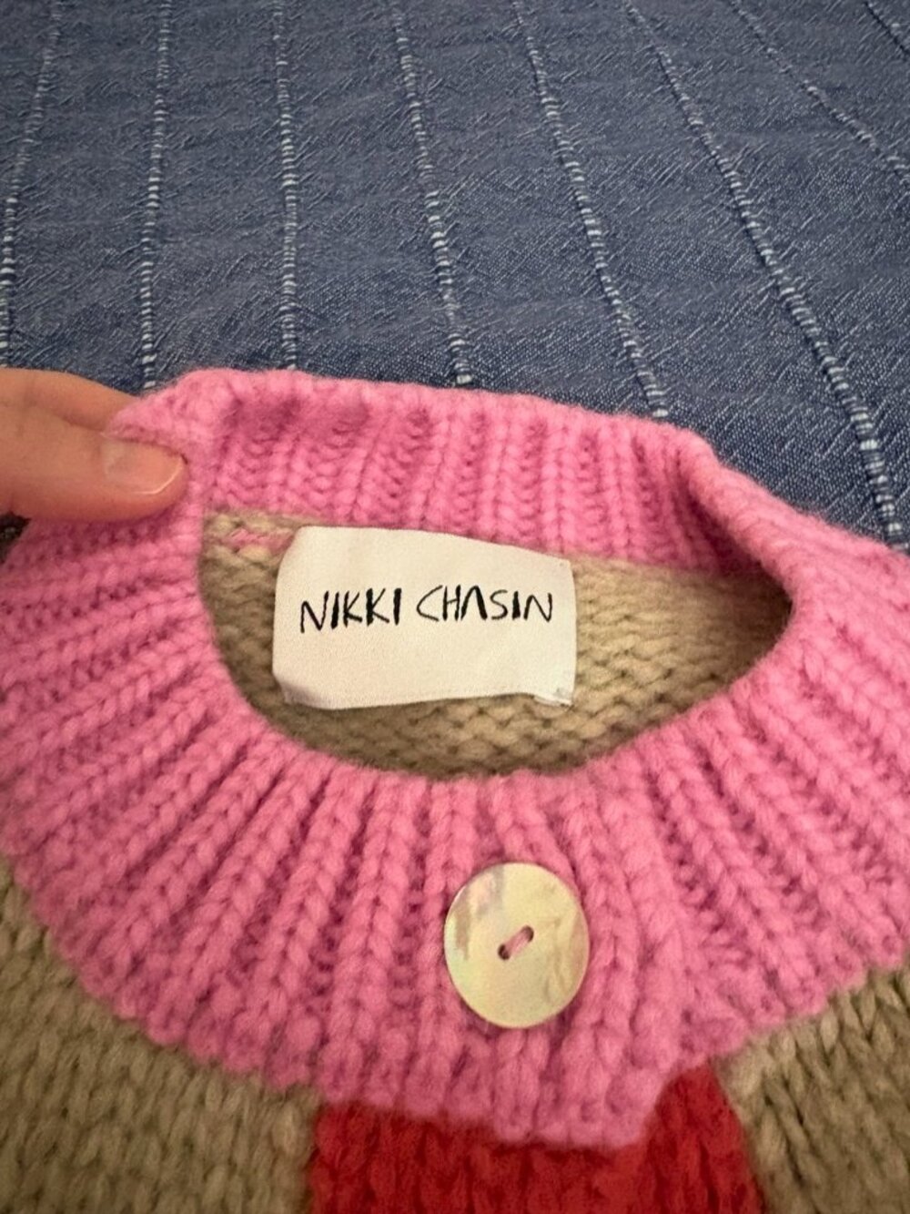 Sheba Cardigan Sweater- Oatmeal Colorblock Nikki Chasin Size Small - Picture 3 of 4